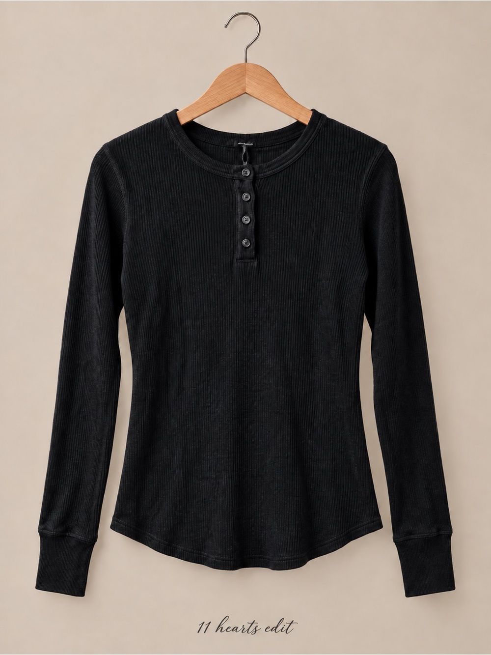 MONROW Rib Henley Top Black Long Sleeve NWT Small MSRP $130